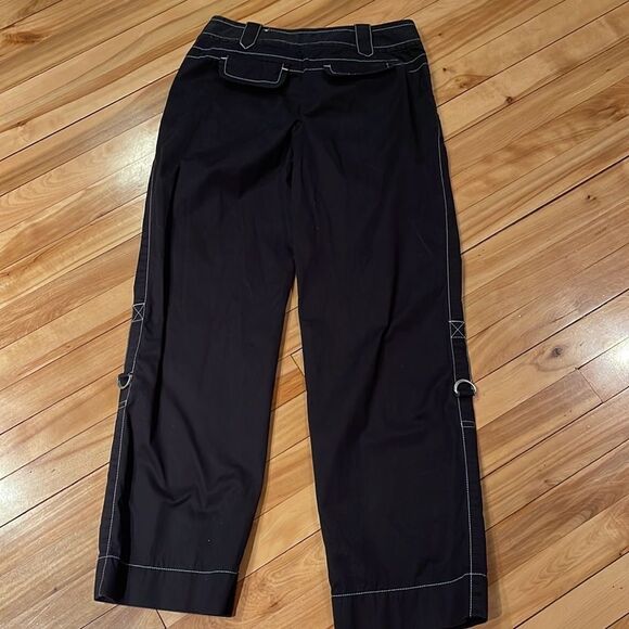 Ann Taylor loft black 100% cotton white topstitched sideseam buckle accent capri - Picture 4 of 6